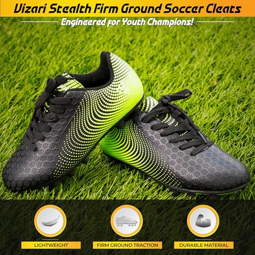 Vizari Stealth Firm Ground Soccer Cleats - Lightweight, Durable & Comfortable Kids & Youth Soccer Cleats with Excellent Traction - Girls & Boys Soccer Shoes with Padded Heel & Anti-Stretch Lining