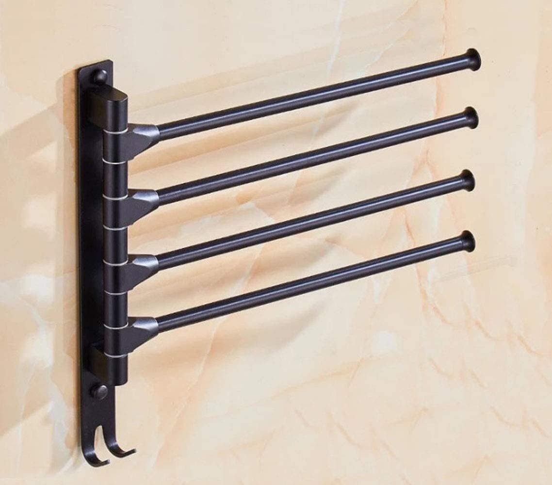 Porte-serviettes mural en aluminium avec barres rotatives et crochets noir