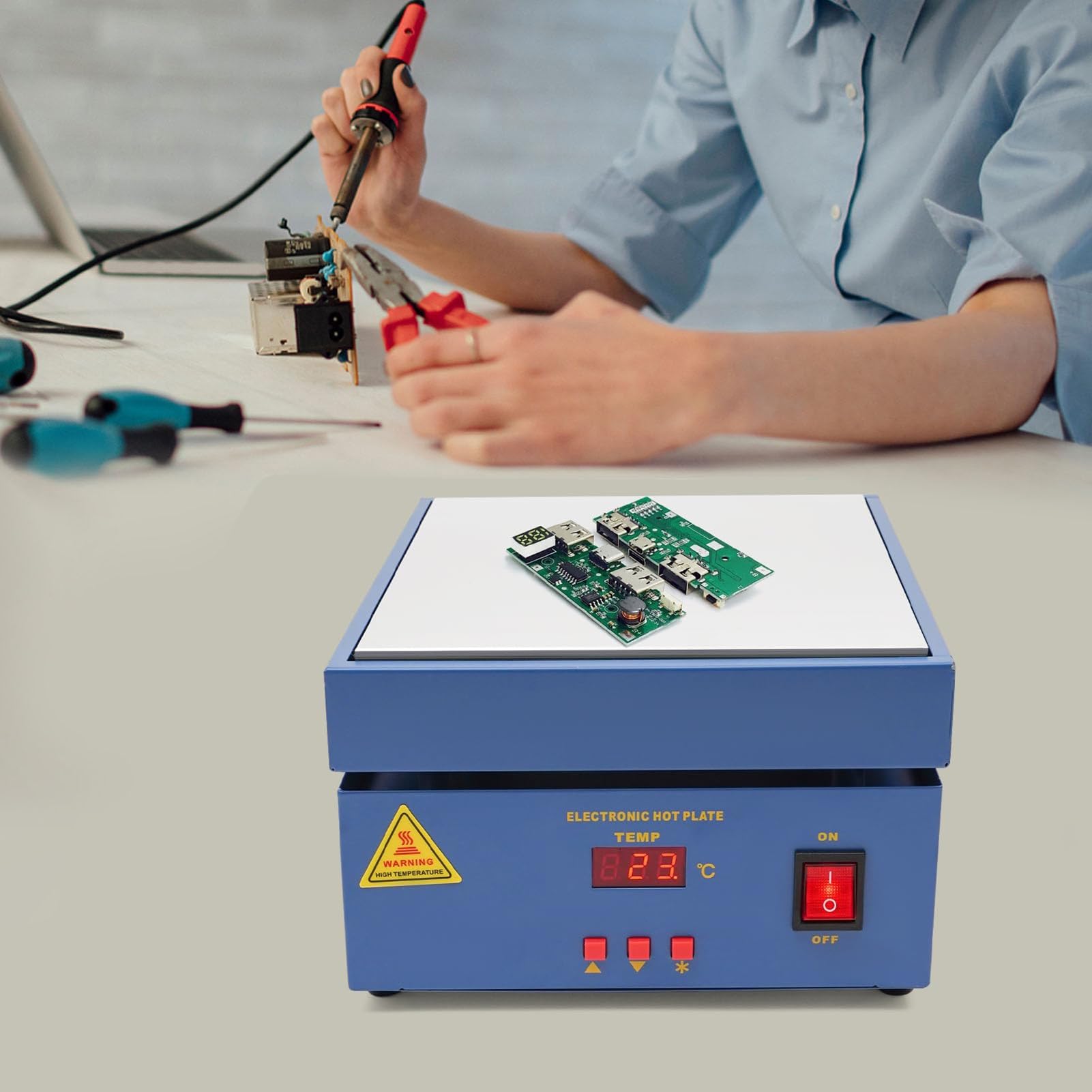 Plaque chauffante électronique de 800 W, Station de soudage par préchauffage électrique par Micro-Ordinateur, Plaque chauffante de 200 x 200 mm avec écran LCD