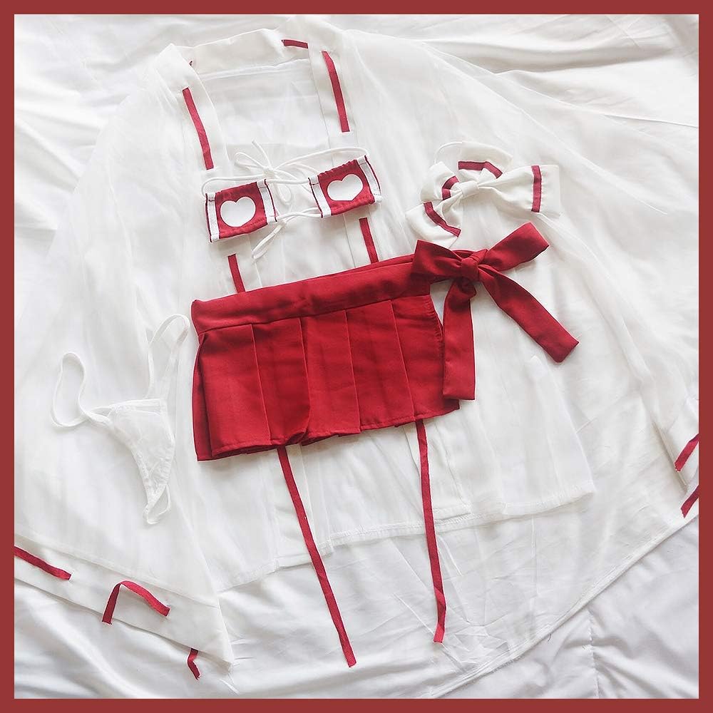 TOMORI Womens Japanese Witch Cosplay Lingerie Anime Fancy Uniform Sexy Strappy Bikini Lingerie Set (Red)