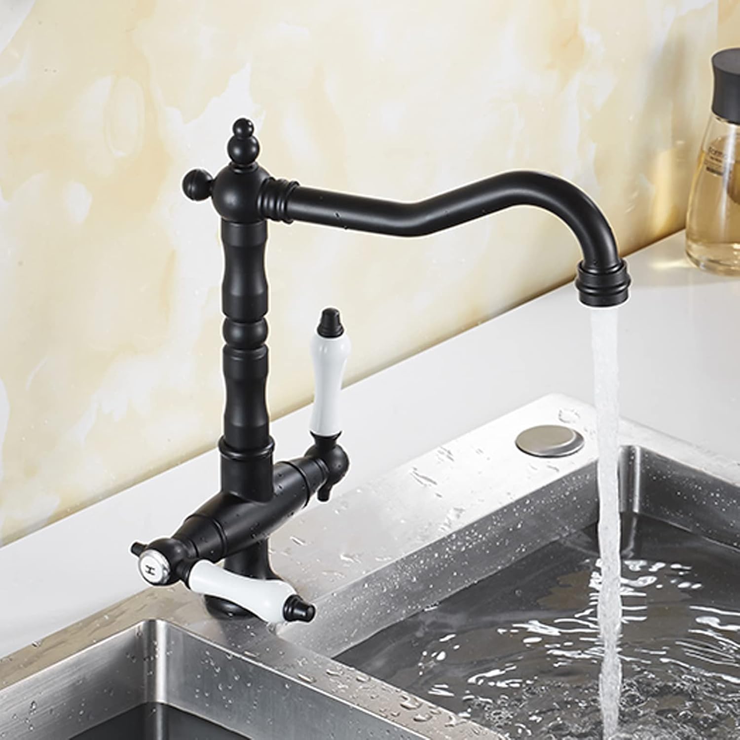 Kitchen Sink Double Handle Faucets, 360 Degree Swivel Utility Pot Filler Bar Antique Faucet for, Brass K Economic(Gold)