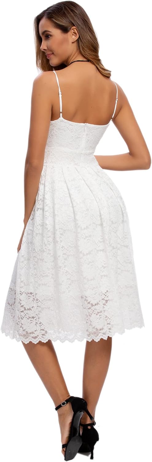 Atnlewhi Womens Spaghetti Strap V Neck Sleeveless A Line Lace Dresses for Evening Cocktail Formal Wedding Guest - Image 5
