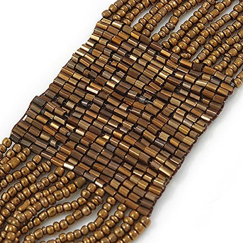 Avalaya Handmade Gold Bronze Glass Bead Bracelet with Loop and Button Closure - 16cm L/ 3cm Ext - Image 4