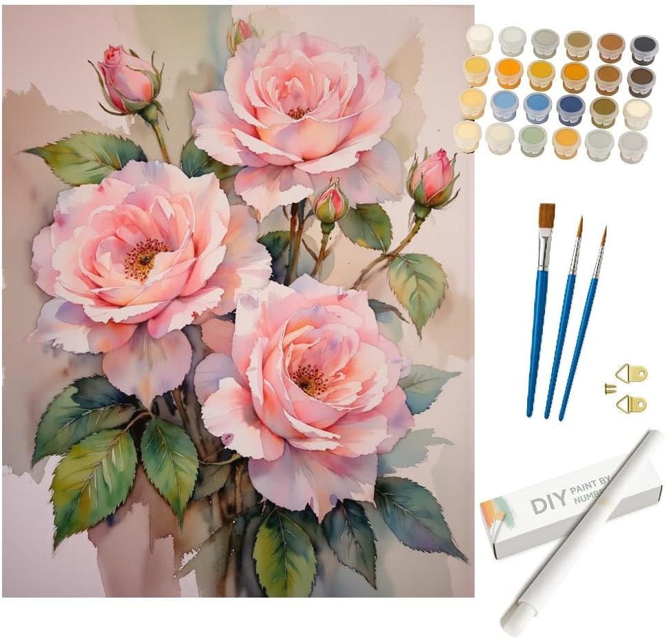 Floral Art Paint by Numbers Kit for Adults - DIY Colorful Tulips Painting on Canvas, Acrylic Paint Set, Suitable for Beginners, Garden Art for Home Decoration or Gifts(16X20IN Framed)