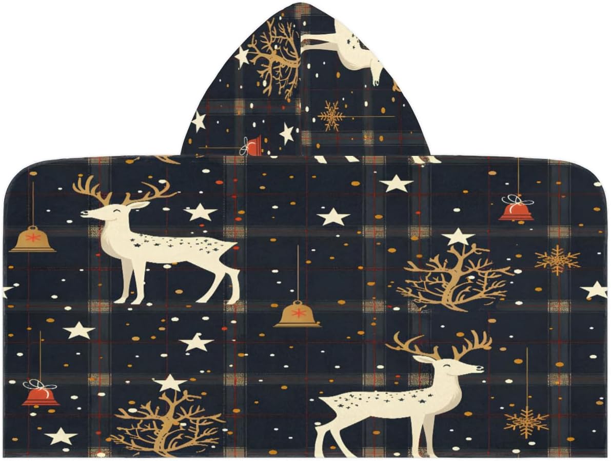 Pardick Kid Bath Towels Christmas Reindeer Kids Towel with Hood for Girls Boys Beach Towel Pool Cover Up Soft Absorbent Toddler Hooded Bath Towel for Shower, Beach, Pool