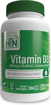 Health Thru Nutrition Vitamin d3 10000IU Soft Gel Capsules - Highly Concentrated Natural Vitamin d Supplement, 250mcg Choleciferol, Soy Free, Gluten Free, Non-GMO 360 Soft Gel Capsules, 1 Year Supply
