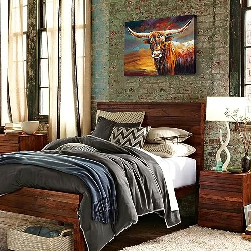 SOULDOOR Cow Pictures Wall Decor Picture Of Texas Longhorn Print Bull Horn Picture Artwork Of Cows For Bedroom Living Room Framed Ready To Hang 16x24 Inch by SOULDOOR - Image 3