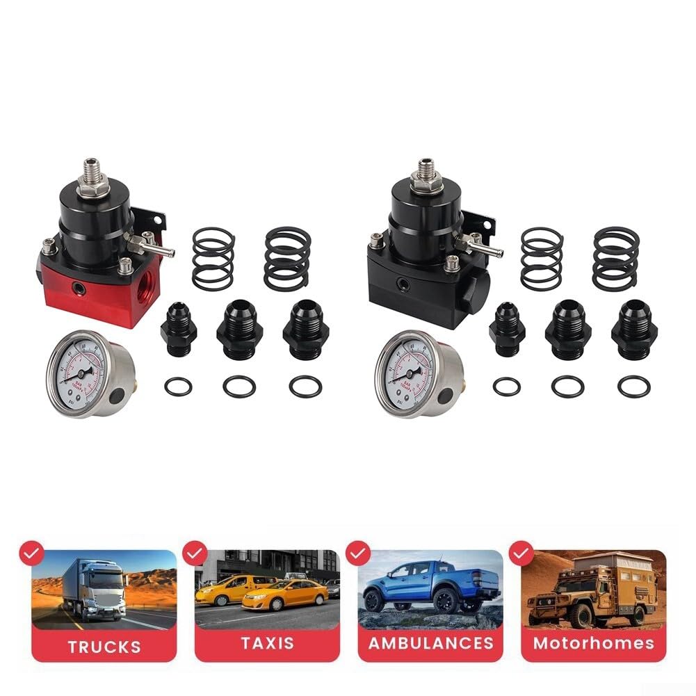 AN6 AN8 Kit régulateur de pression de carburant compatible avec les mélanges d'éthanol E85 et avec réglage de 3 à 70 PSI et interface d'aspiration (noir)