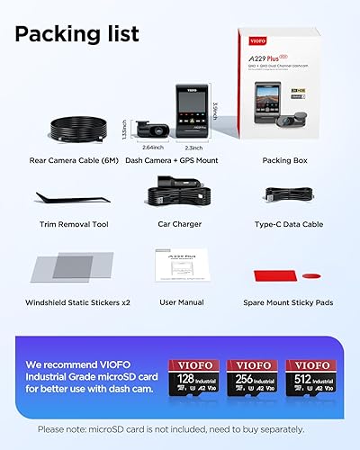 Miniatura 8 de VIOFO Cámara de tablero A229 Plus frontal y trasera, doble STARVIS 2 sensores, 2 canales HDR, 1440P+1440P Control de voz Cámara de tablero de coche,