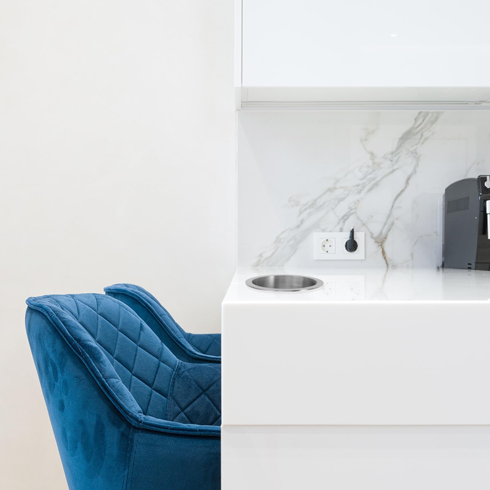 Veemoon Tapa Empotrada para Cubo de Basura de Acero Inoxidable Diseño Redondo Oculto para Encimera de Cocina y Baño Resistente y Compacta Adecuado para Espacios Pequeños y Escritorios
