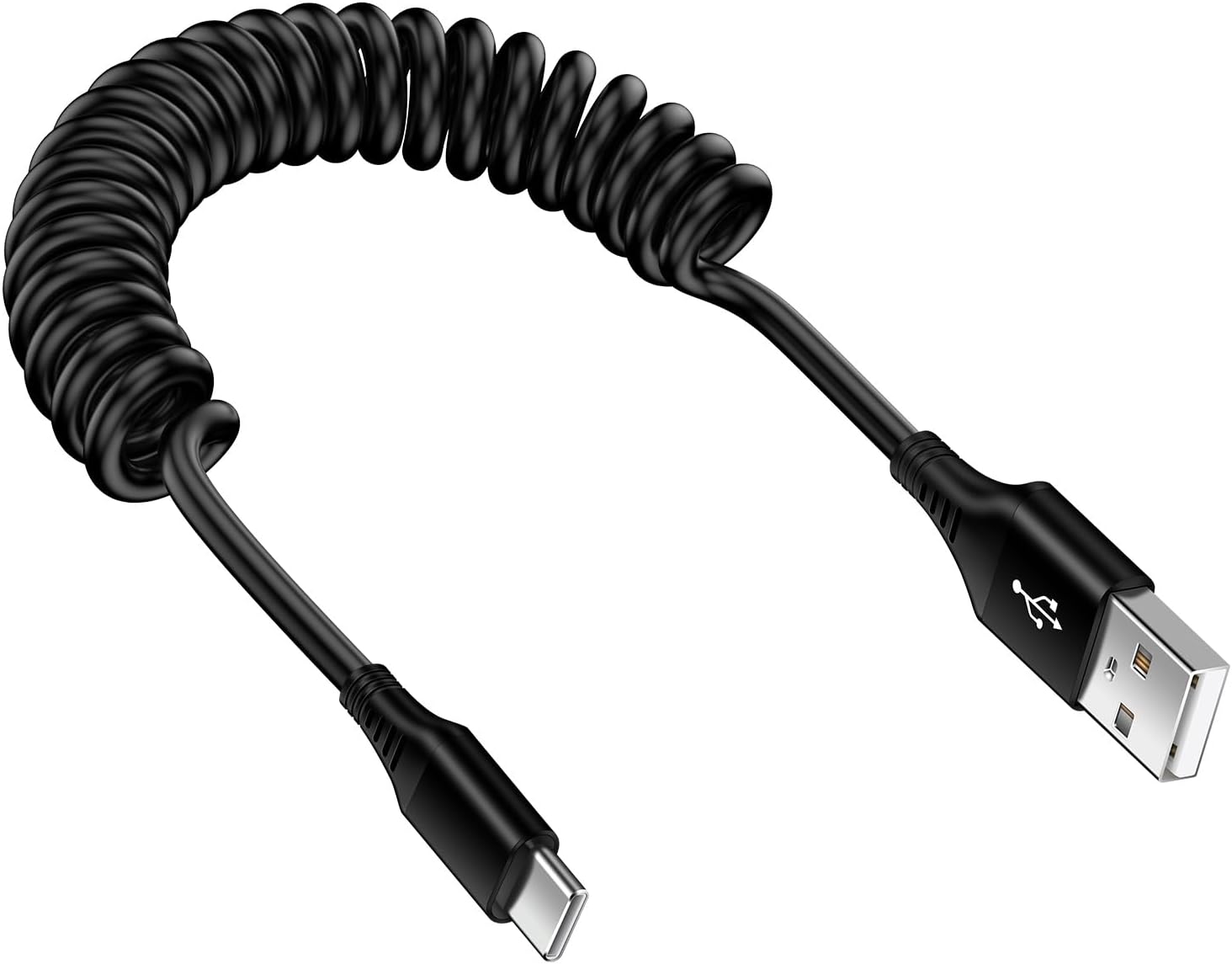 Samsung S24 Ultra FE Coiled USB C to USB A Cable Fast Charging for Galaxy S26 Ultra/S24+/S23/S22/S25,3FT Retractable Android Phone Car Charger Cord for iPhone 17 16 15 Pro Max Plus,Google Pixel 10/9/8