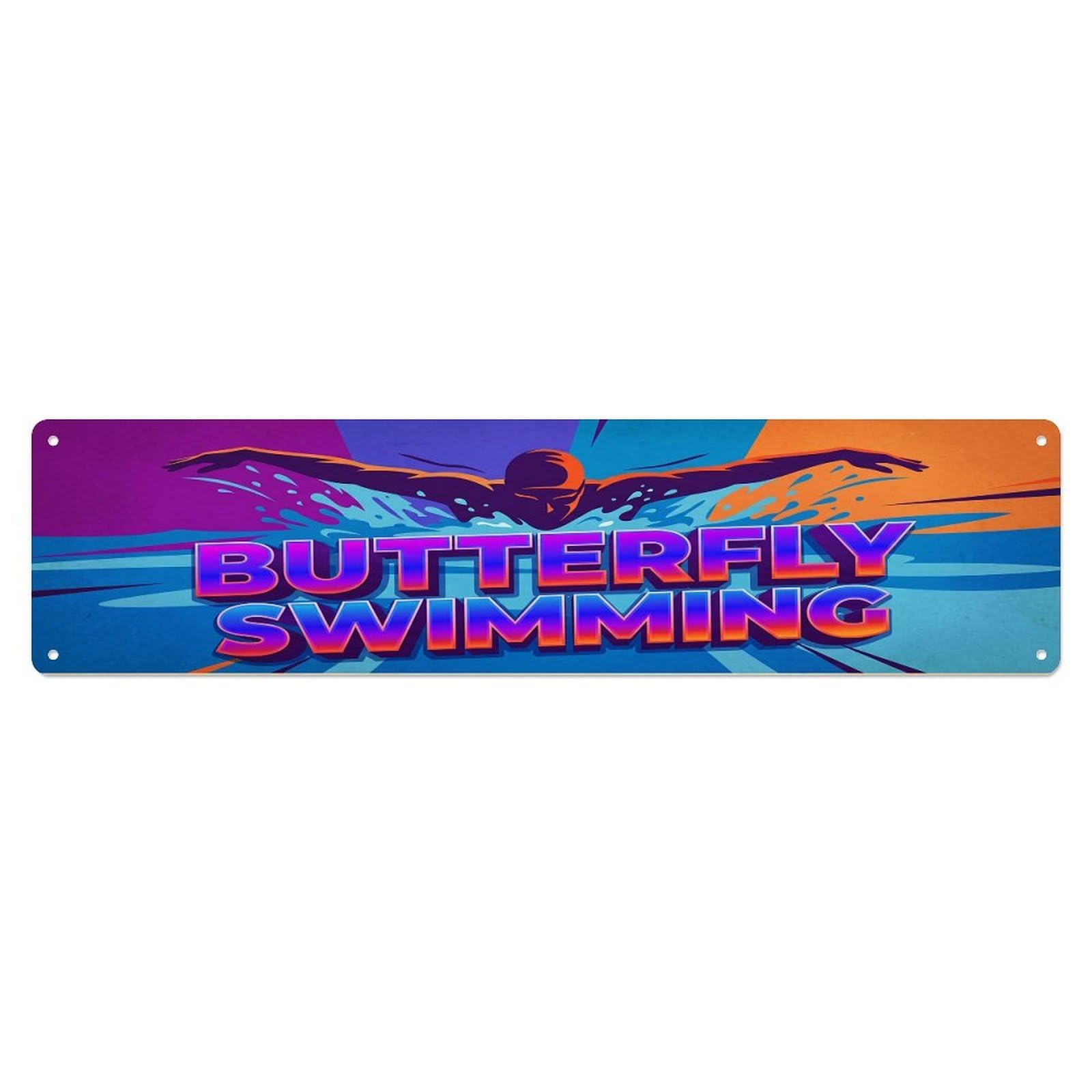 Cmhok Vintage Style Vintage Butterfly Swimming Outdoor Activity Sports Metal Tin Sign Wall Decor For Cafe, Club, Garden Metal Poster 4X16inch