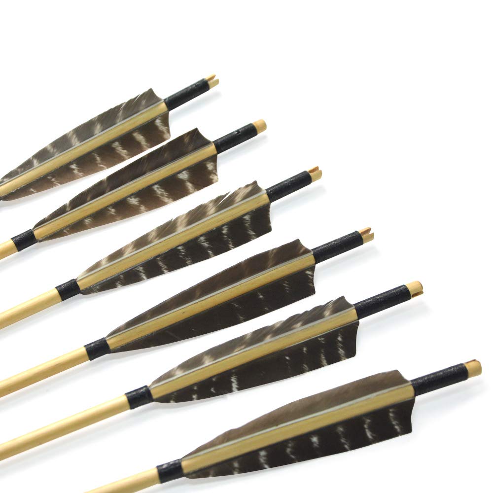 Tige de flèche en bois fendue avec plumes de dinde de 5 pouces, pointe de flèche pour tir à l'arc, accessoires de chasse, hong 8mm, 6/12 pièces  18