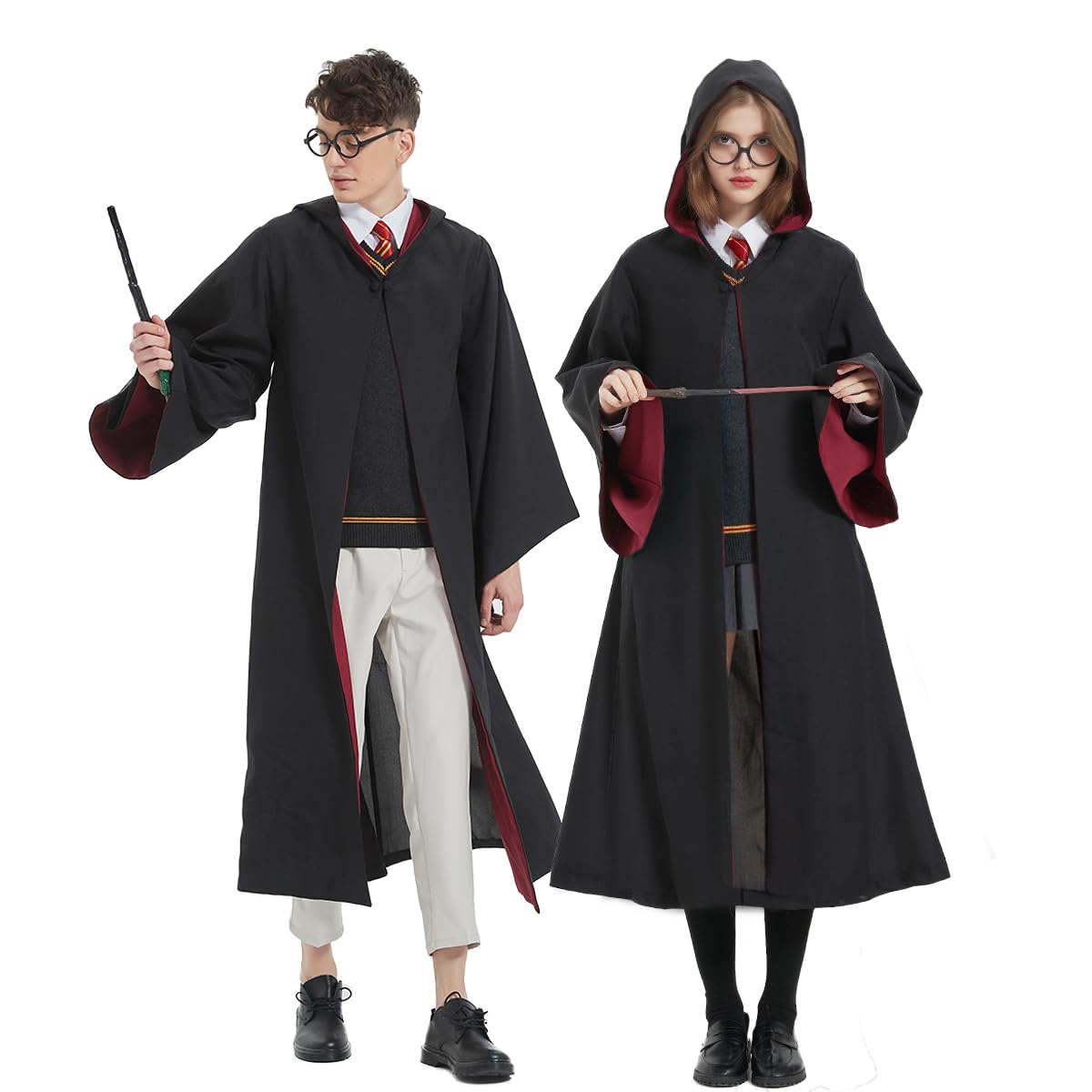 Laahoem Magician Robe Witch Wizard Cloak Four Magical College Style Hooded Cape Teens Men Women Halloween Role Cosplay Outfit