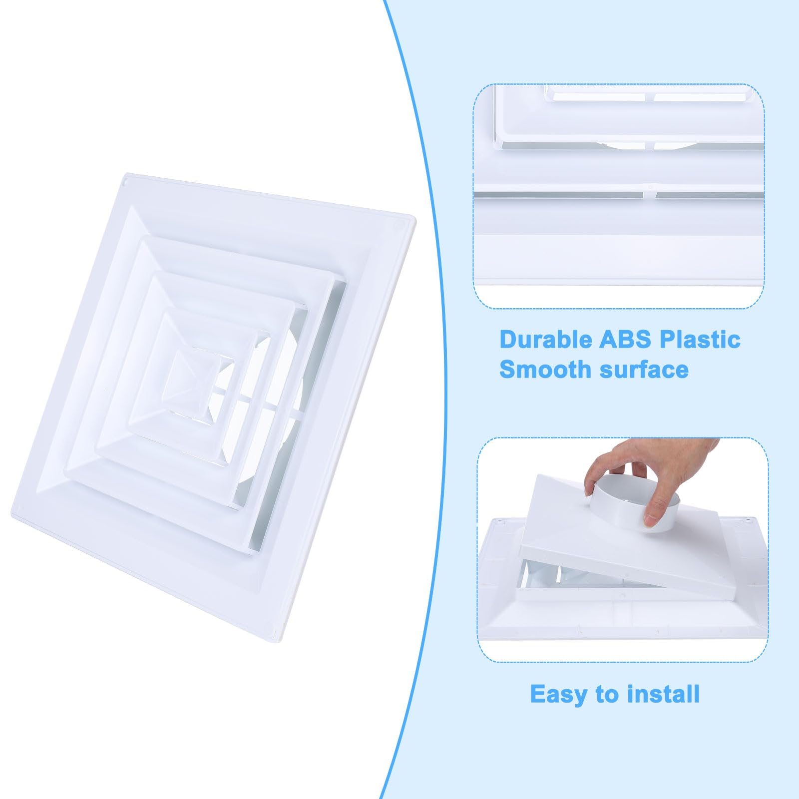 PATIKIL Cubierta De Rejilla De Aire Cuadrada 15.7 x 15.7 Pulgadas, 6 Pulgadas De Diámetro, Para Pared O Techo Con Adaptador Cuadrado A Redondo Para Ventilación De Hogar Baño Cocina
