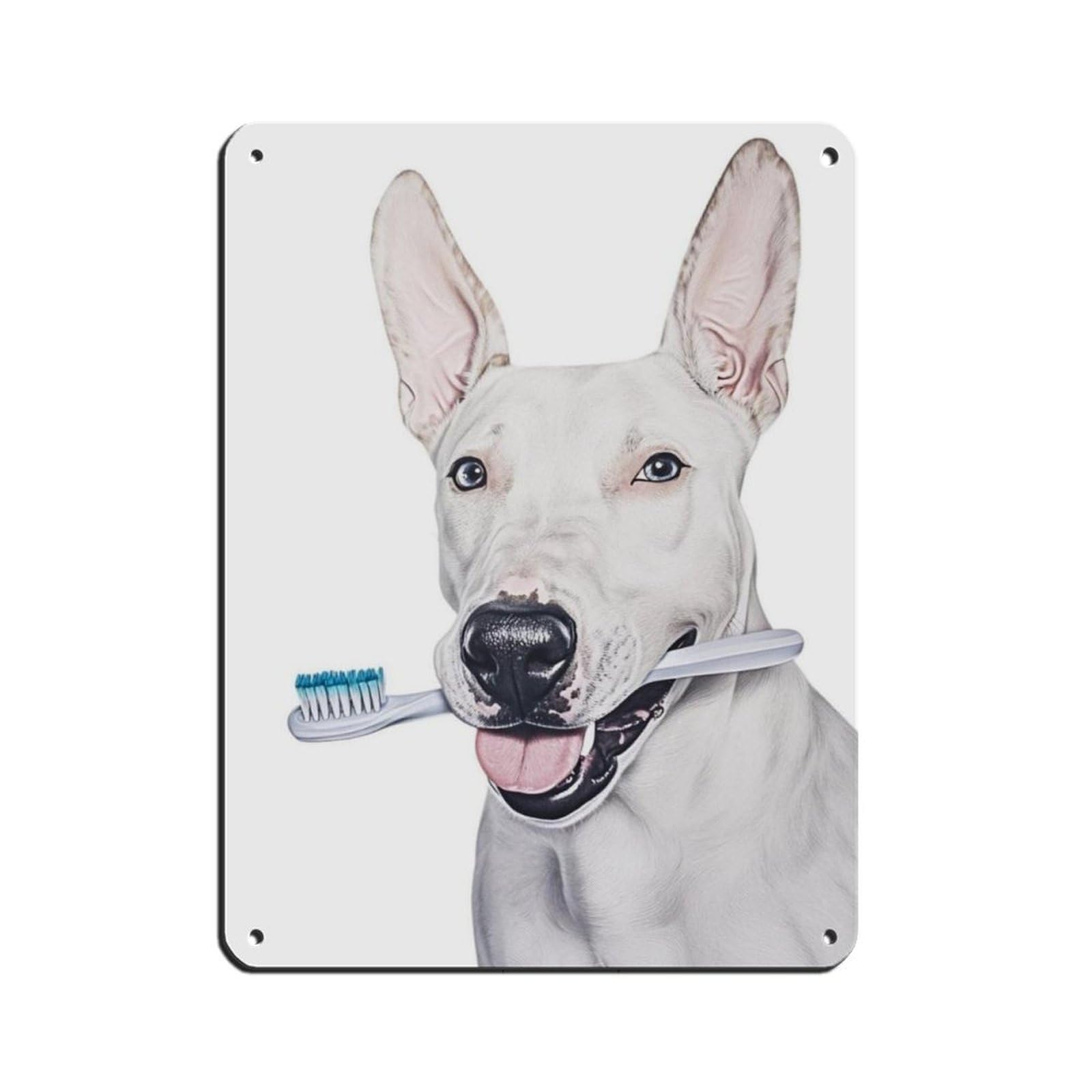 Bull Terrier Dog Bathroom Art Brushing Retro Poster Metal Tin Sign Chic Art Retro Iron Painting Bar People Cave Cafe Family Garage Poster Wall Decoration 12x16inch(30x40cm)