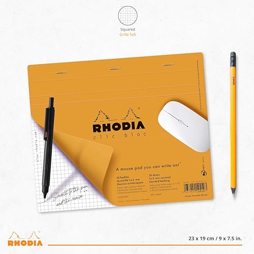 Miniatura 3 de Rhodia 19410C - Bloc de notas con alfombrilla de ratón, 7.5x9.1 in, cuadrado, 30 hojas desmontables, papel Clairefontaine 2.82 oz, base