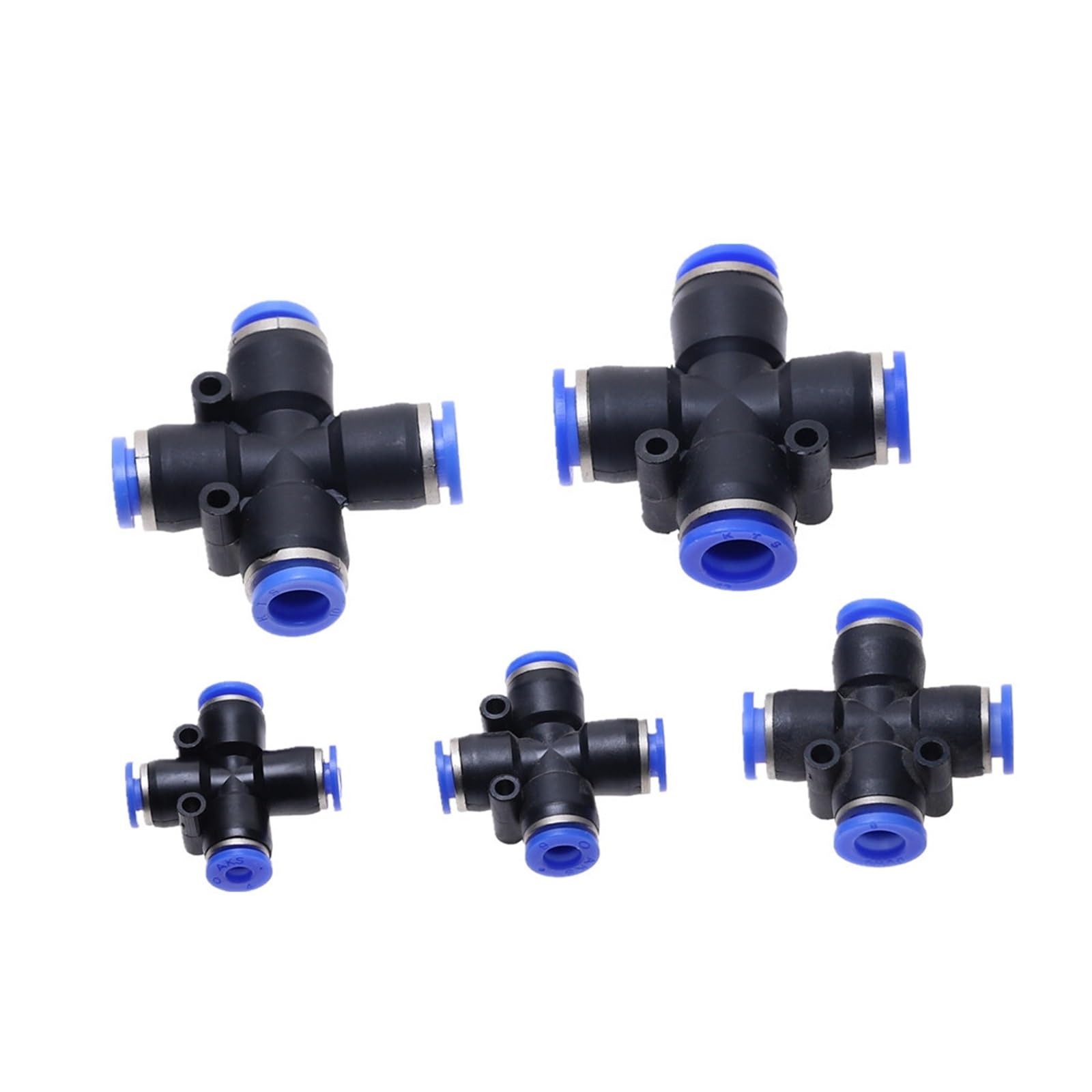 Racores neumáticos de plástico, Conector de aire, divisor en forma de cruz de 4 vías, conector de tubo neumático a presión, accesorios rápidos, 5 uds.(12mm)