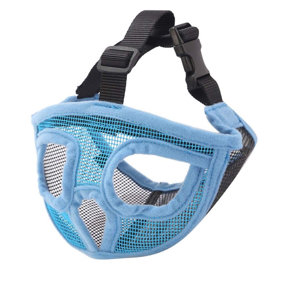 Anti-Biting Bulldog Pug Muzzle Adjustable Short Snout Dog Muzzle Breathable Mesh Muzzle Dog Mouth Cover for Pitbull, Boston Terrier, Chow Chow for Biting Chewing Barking and Training (L-Blue)