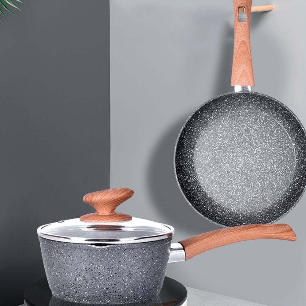 Patelnia nieprzywierająca z pokrywką, nieprzywierająca patelnia granitowa, patelnia do jajek, omletów, klasyczna powłoka granitowa, naczynia kuchenne, do indukcyjnych, ceramicznych,