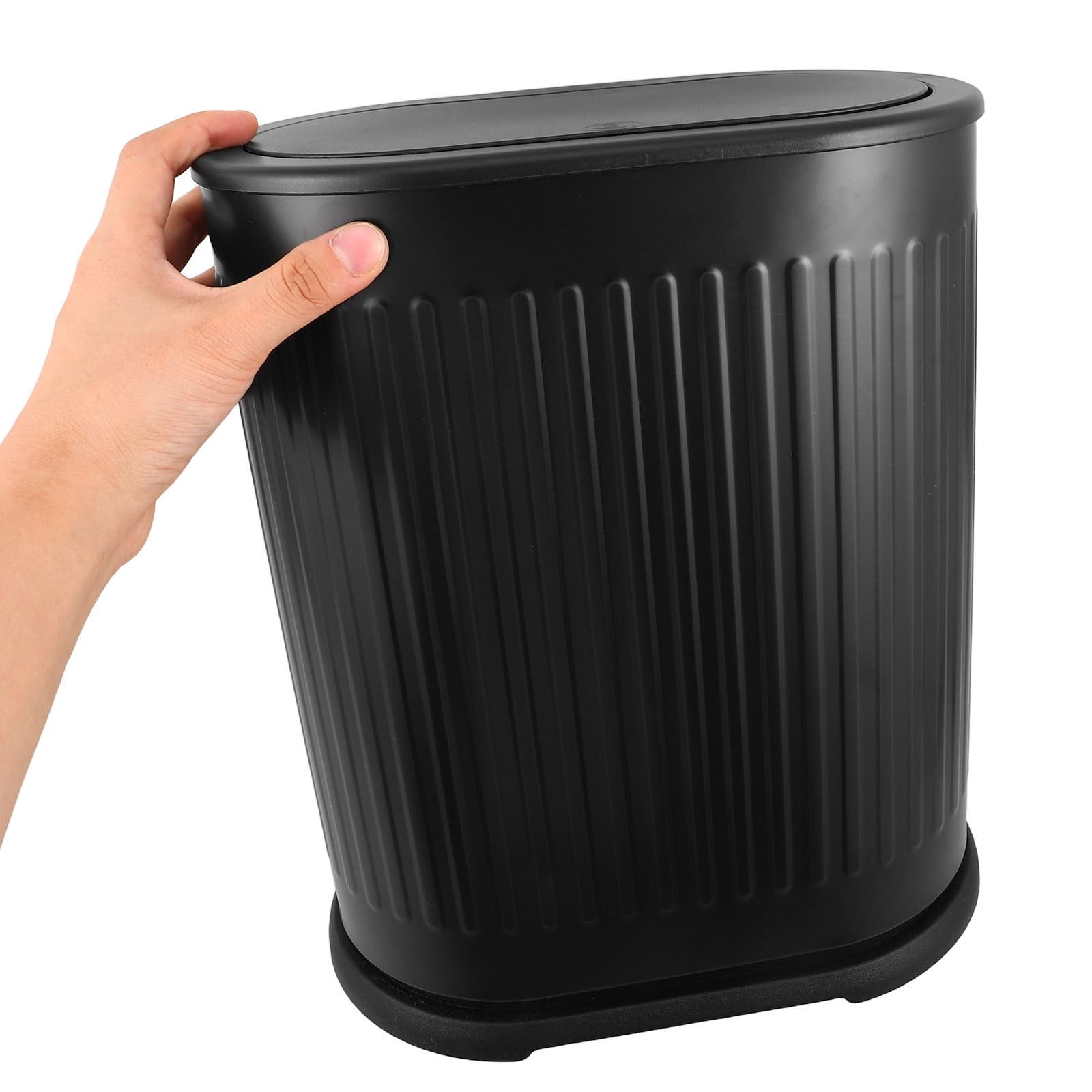 DOITOOL Bote de Basura Estrecho de Plástico con Tapa a Presión, 6 L, Negro, Cubo de Basura del Inodoro, para Baño y Uso Doméstico Diario