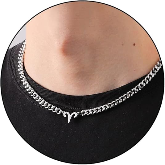 Zodiac Sign Necklace for Men Boys Women, Stainless Steel Constellation Horoscope Astrology Pendant necklace, Cuban chain 18+2 inches