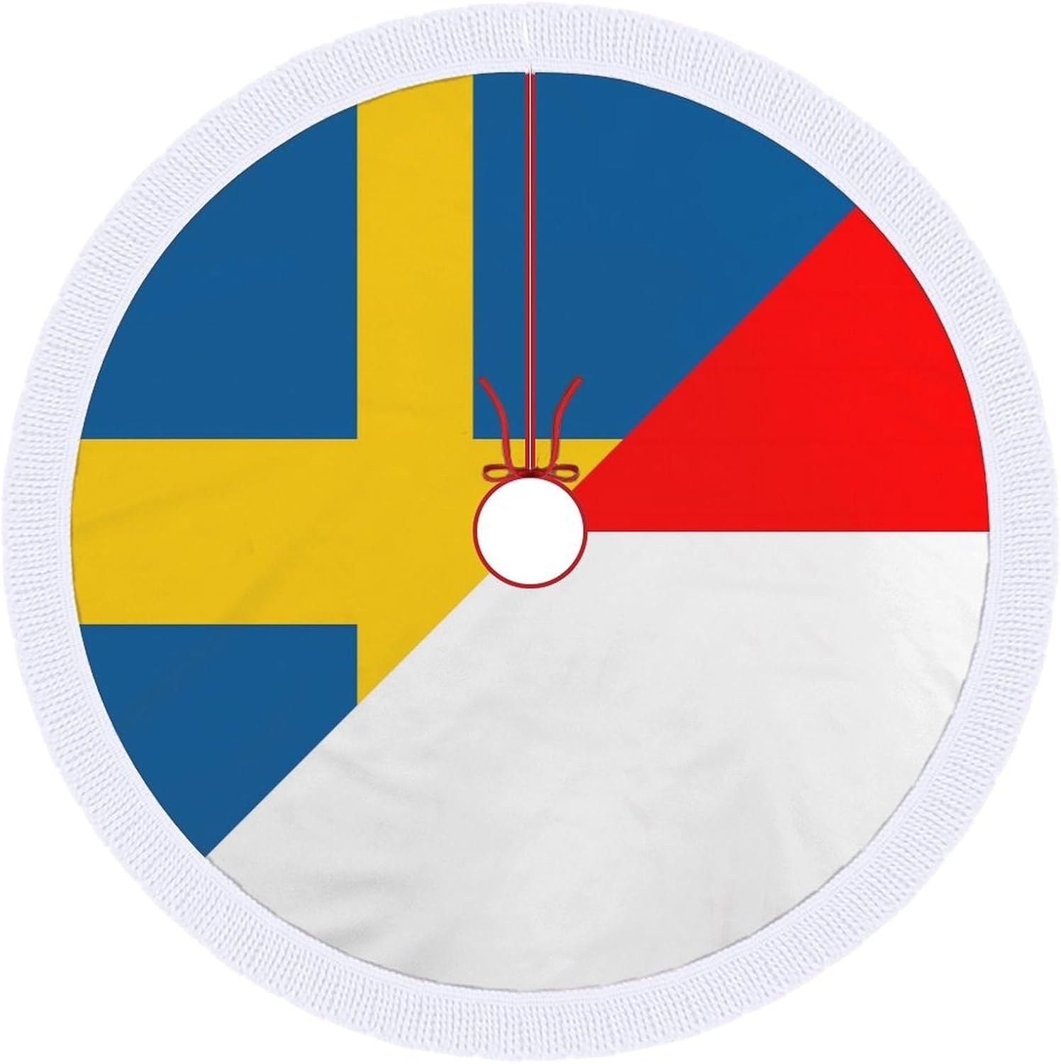 Flag of Indonesia and Sweden Funny Christmas Tree Skirt with Tassels Mat Decorations Under Xmas Trees