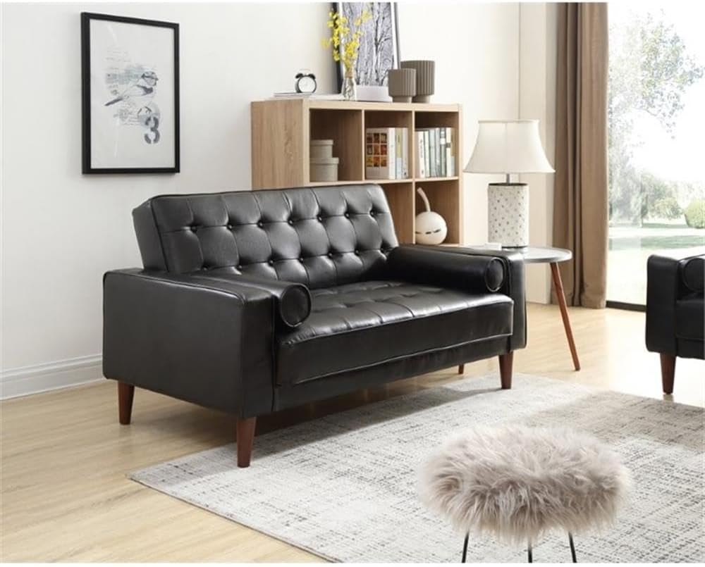 Glory Furniture Andrews Faux Leather Sleeper Loveseat in Black