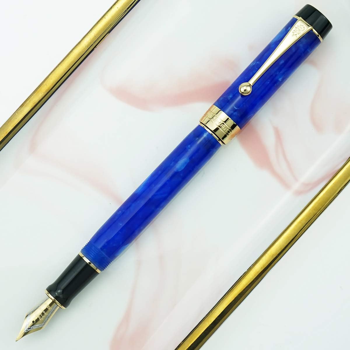 Jinhao 100 Resin Fountain Pen Extra Fine Nib with Golden Clip Writing Pen, Blue Marble