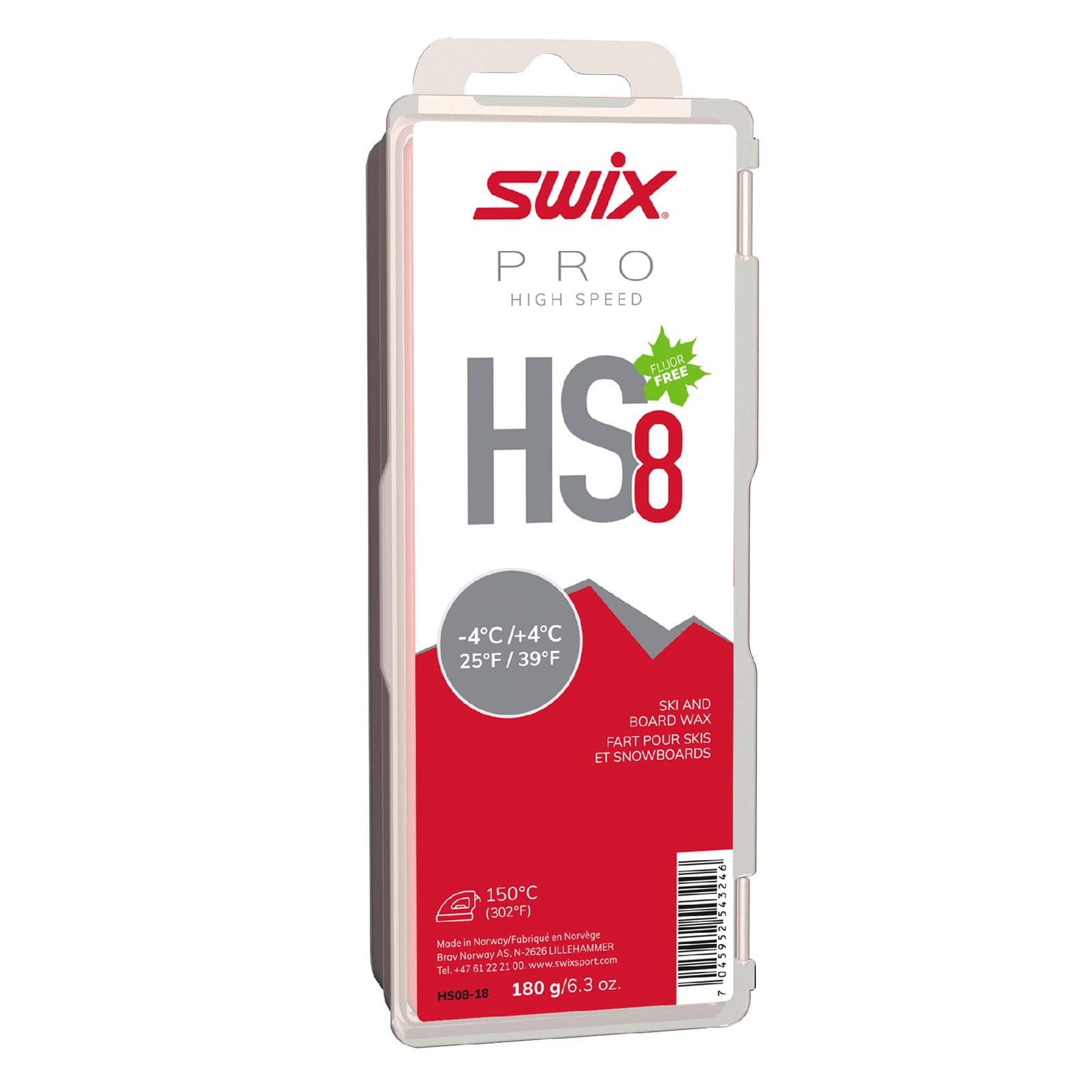 Swix HS8 Red High Speed Ski & Snowboard Wax for Warmer Temperatures - 180g