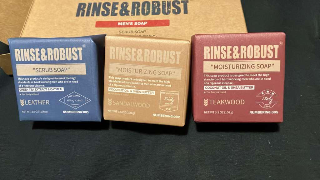 Rinse & Robust Mens Natural Bar Soap 6Pcs Handmade Cleansing Soap Bar Set Moisturizing&Exfoliating Scrub Soap 6 Different Scents 3.5 oz of 6 Bars