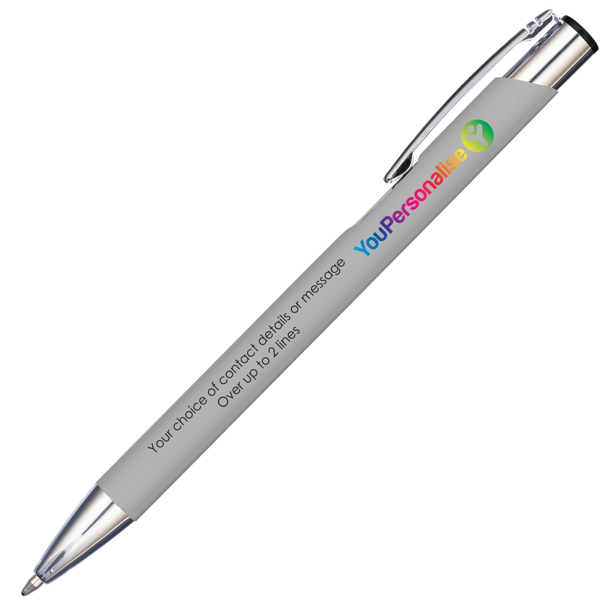 Premium Business Logo and Text Personalised Promotional Full Colour Print Soft Touch Mood Pen in Silver