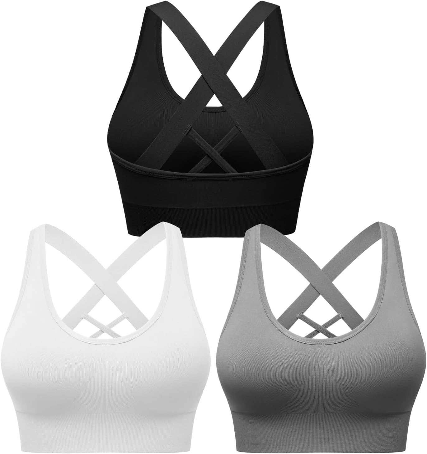 Sports Bras for Women High Support, Multipack Padded Supportive Criss Cross Back Wireless Running Yoga Workout Bra 3/5 Pack