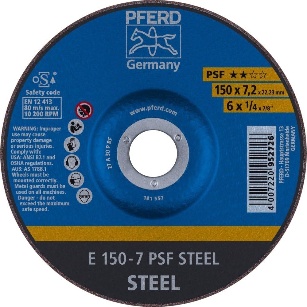 PFERD TOOLS Schruppscheibe PSF STEEL, 10 Stück | 150 x 7,2 x 22,23 mm, gekröpft | 62015628 – für Stahl