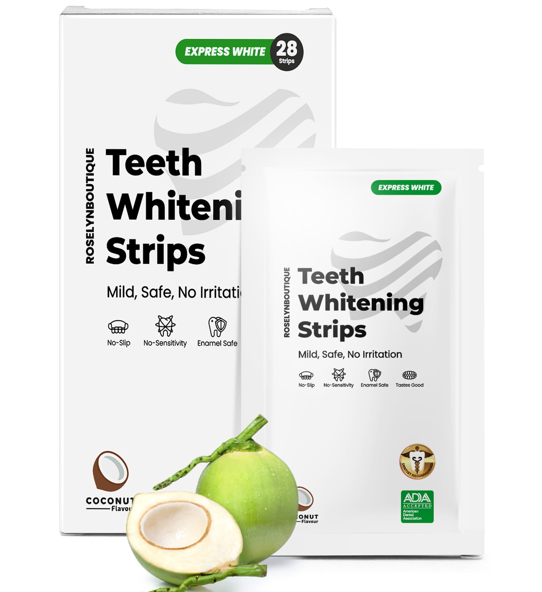 Whitening Strips Care Enamel Safe Natural Teeth Whitener Kit for Men Women (28 Strips, Coconut)