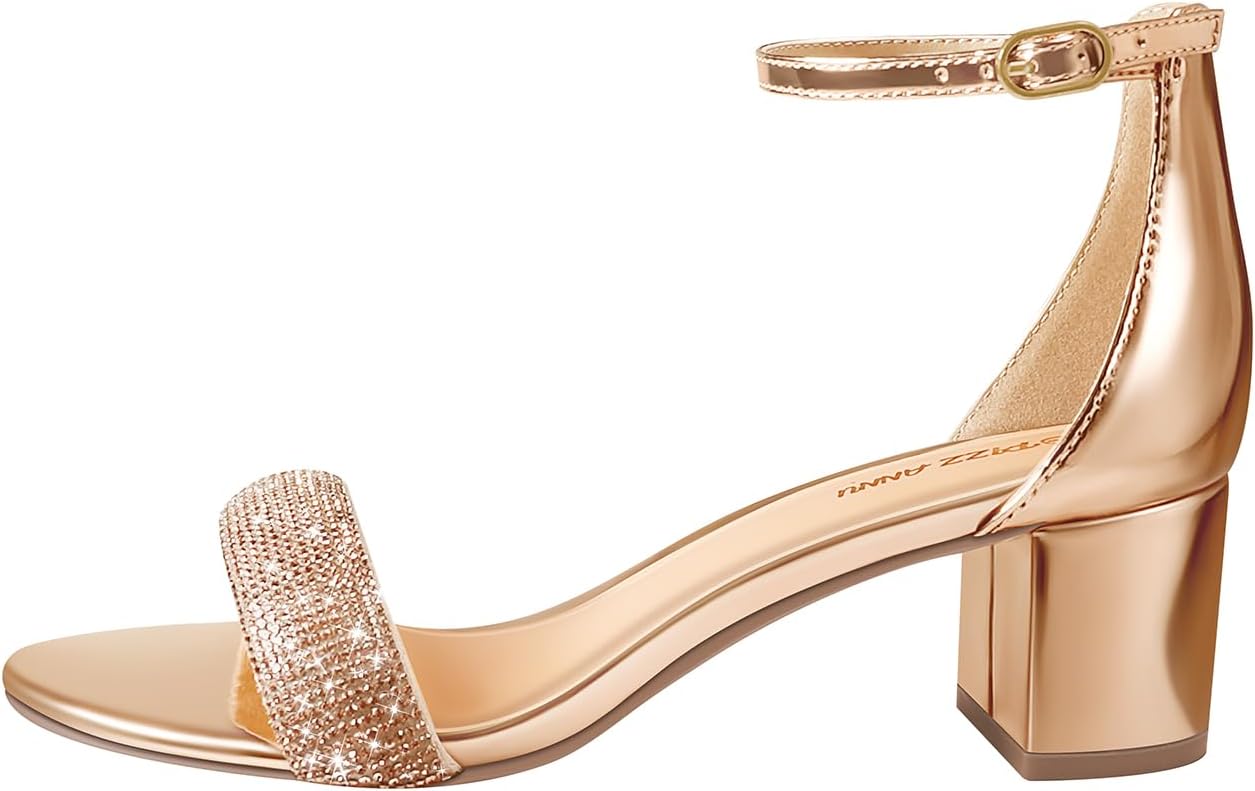 PIZZ ANNU Women's Low Block Chunky Heels Sandals Comfortable Open Toe Ankle Strap Party Dress Pump Shoes Strappy Buckle Heeled Sandal with 2 Inches Tall Thick Heel Design - Image 5