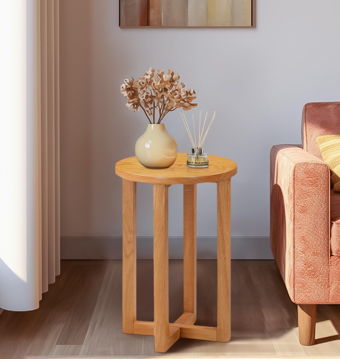 Hallowood Furniture Waverly Oak Round Side Table - Solid Wood Bedside ...