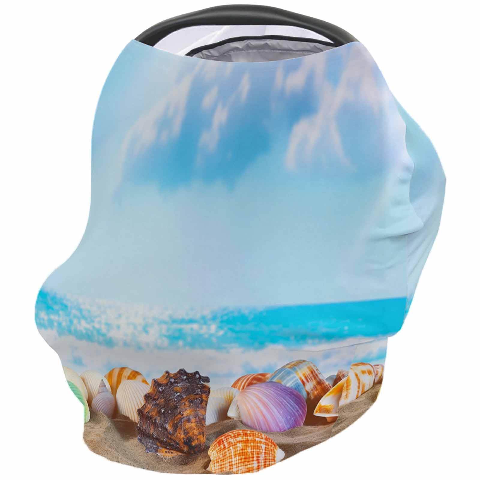 Nursing Cover for Breastfeeding Scarf, Blue Sea Summer Shell Beach Baby Car Covers Super Soft Multi Use for Canopy Shopping Cart Cover Blanket Stroller Cover
