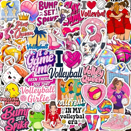 100Pcs Volleyball Stickers for Water Bottle for Laptop - Pink Volleyball Gifts for Girls - Waterproof Vinyl Stickers Decals for Planner Scrapbook - Pink Team Gifts for Women
