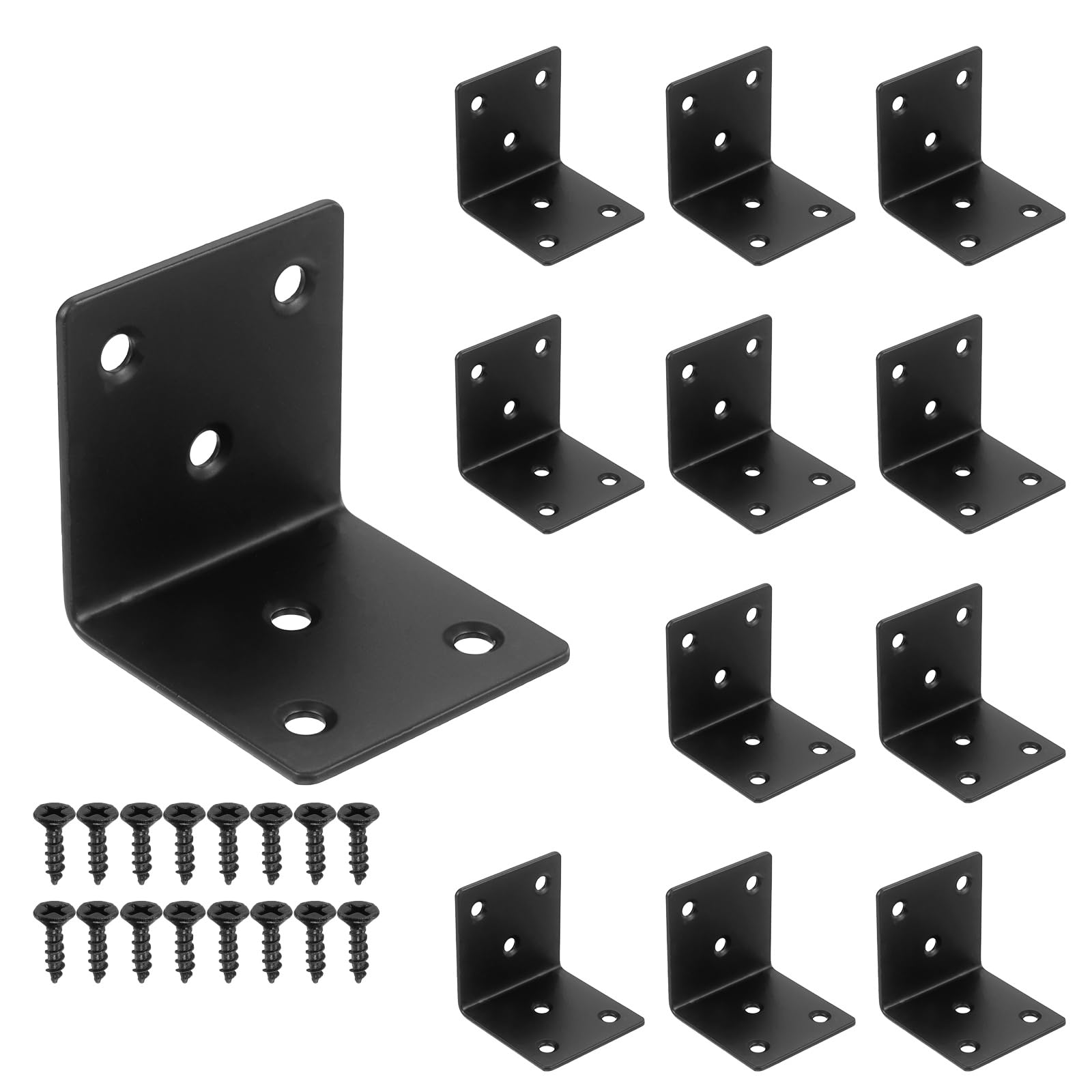 sourcing map 12Pcs L Corner Brackets, 90 Degree Angle Brackets Iron Joint Right Angle Shelf Corner Braces with Screws for Wood Table Chair Cabinets Shelf (2.01"x1.97"x2.01"x0.2, Black)