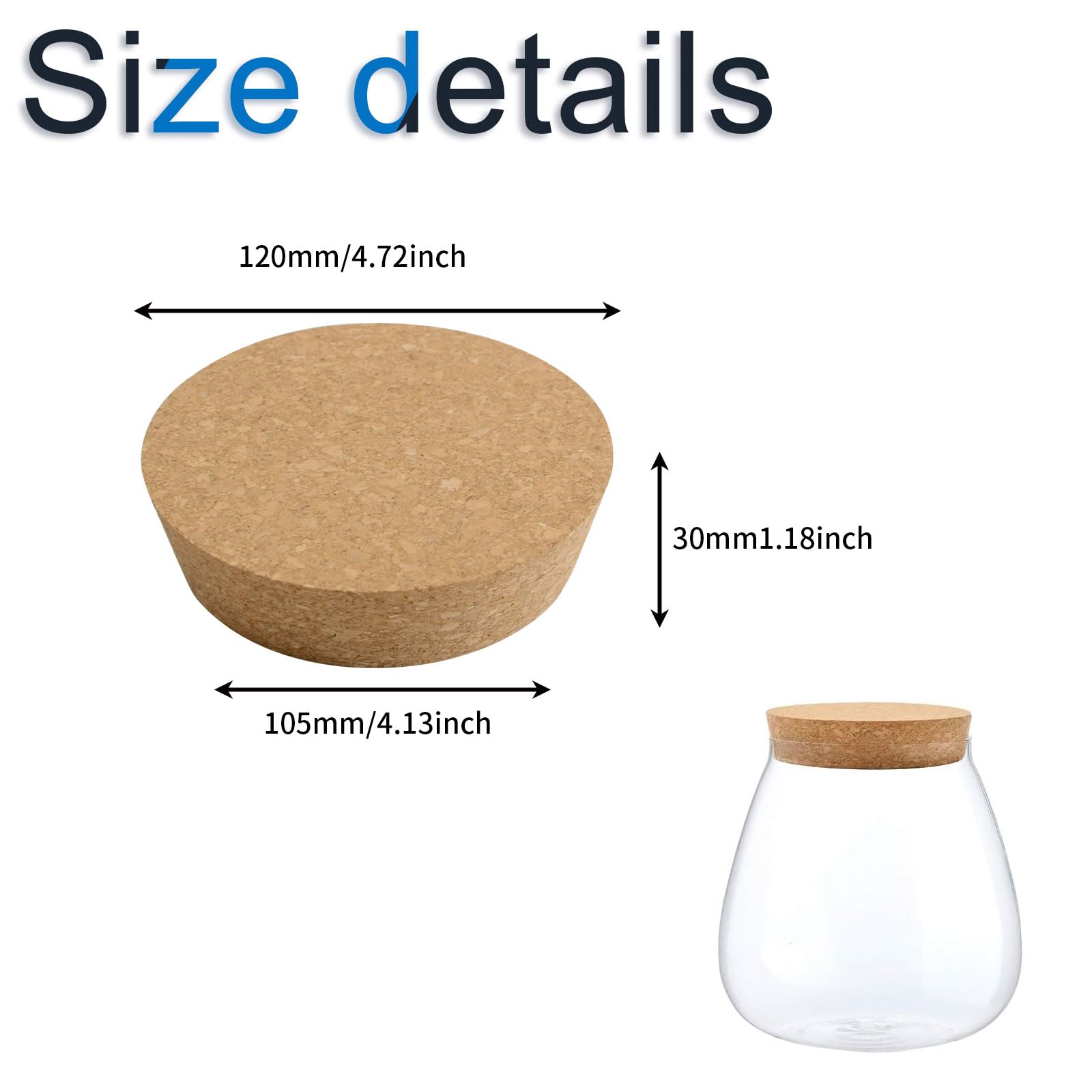 INCREWAY 2PCS Tapered Cork Stoppers Cork Plugs Replacement Corks for Wine Bottle Glass Bottle Jars 120 * 105 * 30mm - Image 2