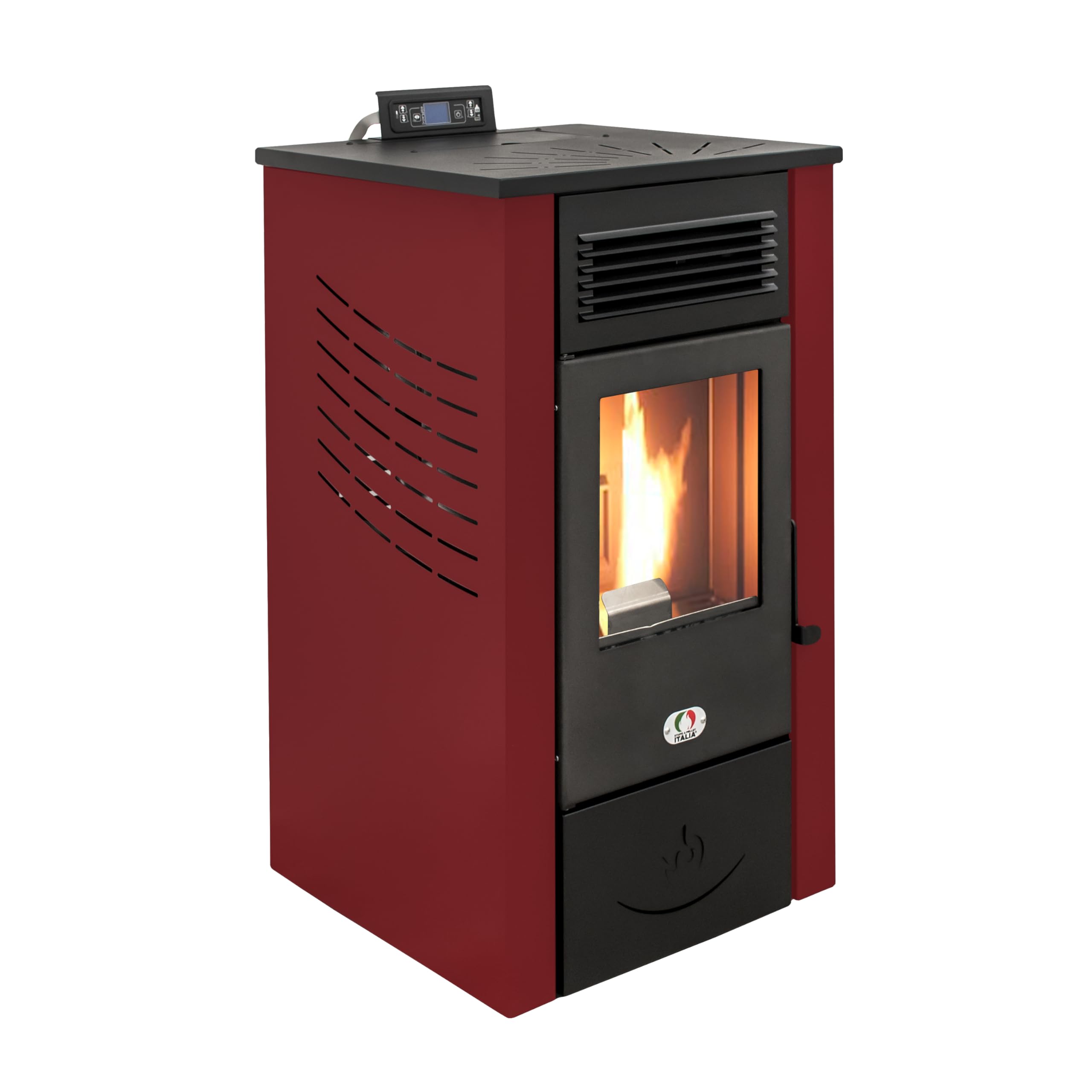 STUFE A PELLET ITALIA Canada 12 KW 5 Sterne | Pelletöfen Effizienz 91% Heizt 120m² Autonomie 15 Std. 5-Sterne-Zertifiziert Programmierbar 5 Kräfte 24 Monate Garantie Rot