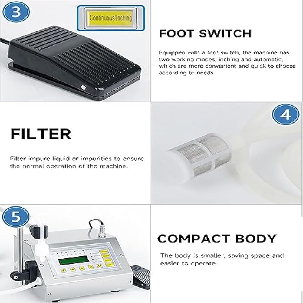 FURLOU Máquina de llenado de líquidos eléctrica de 3,5 l, máquina de llenado de Botellas de Control automático, Pantalla Digital LED, Bomba de diafragma, Boquilla a Prueba de Fugas, para Crema, Miel
