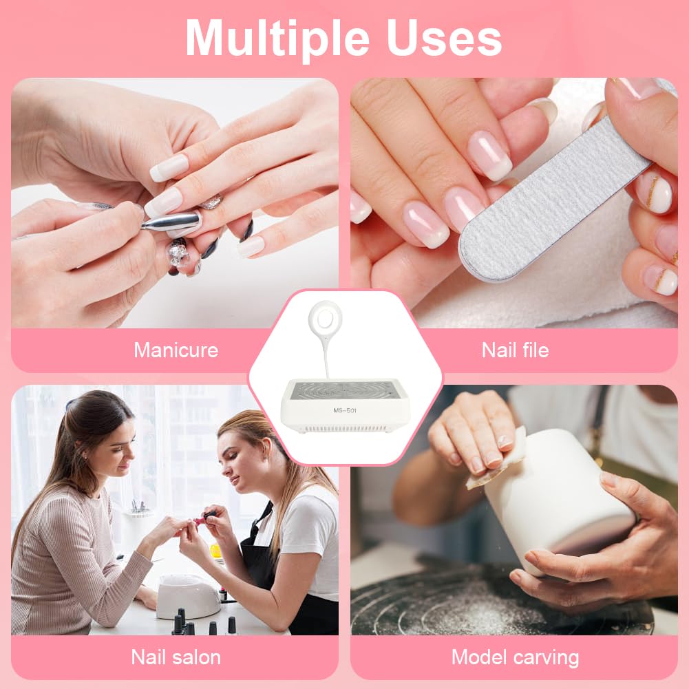 HOTUT Aspiratore di polvere per Unghie con Filtro Riutilizzabile, Aspiratore Unghie Professionale da Tavolo, con Luci a LED, Velocità Regolabile, Adatto ai Saloni per Nail Tech e Alle Abitazioni