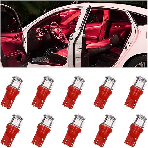 AICEL Bombilla LED para automóvil, bombilla LED T10 5SMD 5050 chips, bombillas de repuesto para interior de automóvil, sin errores, súper brillante