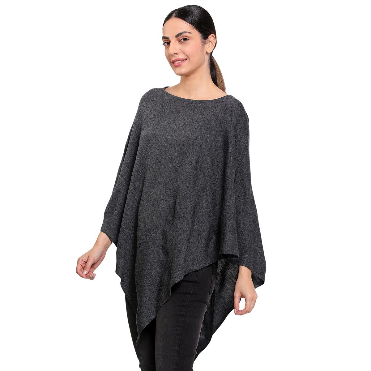 miniklub Women Round Neck Charcoal Color Knit Nursing Cape (One Size) 3