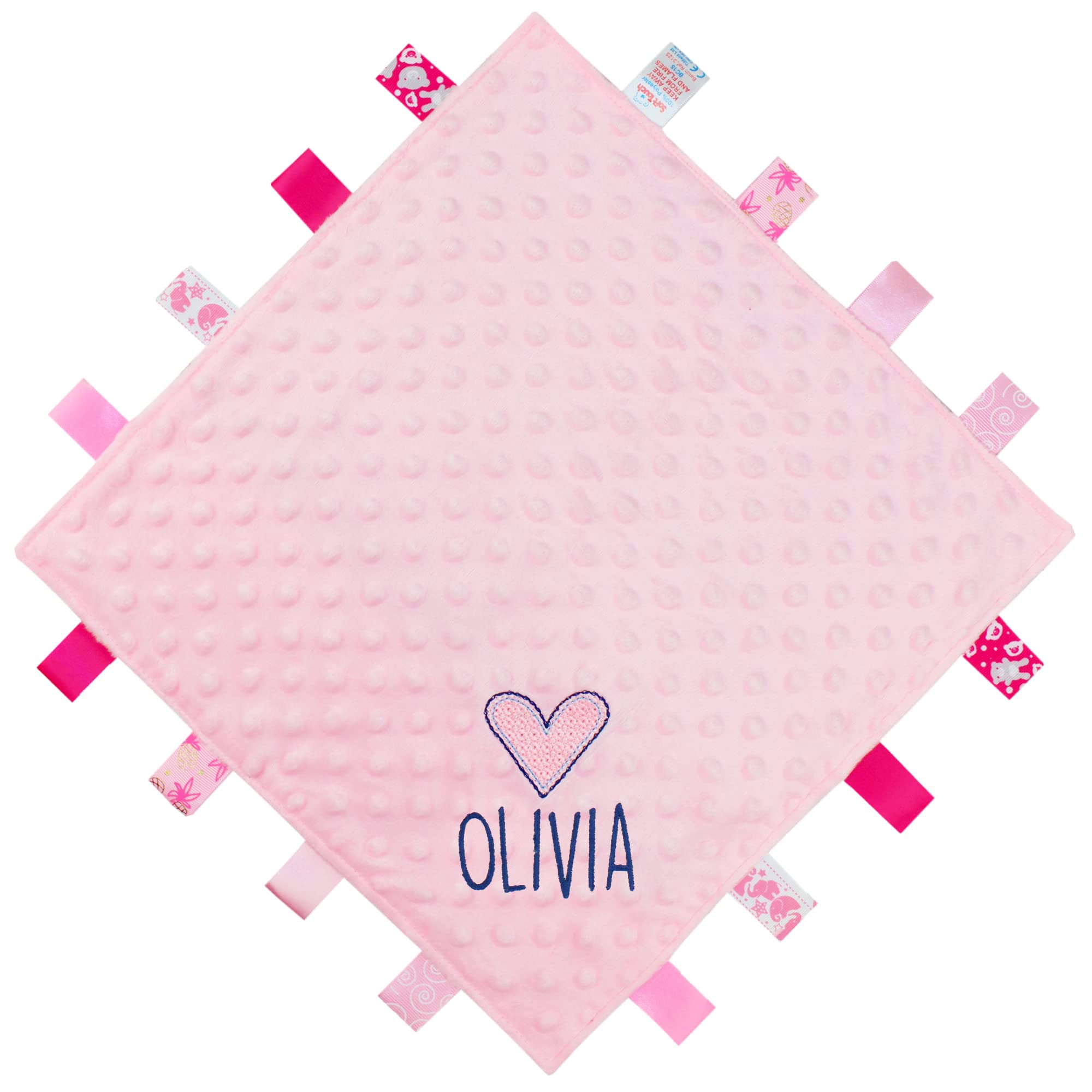 TeddyTs Personalised Heart Pink Baby Taggy Blanket Comforter, One size