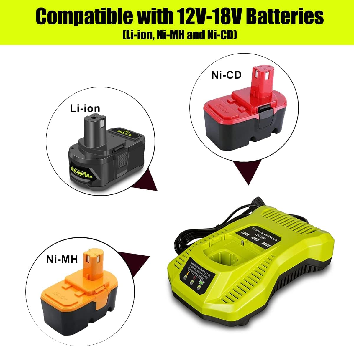 18V Battery Charger for Ryobi 18-Volt Cordless Tools Battery Charger, Atcuji 18V Battery Charger P117
