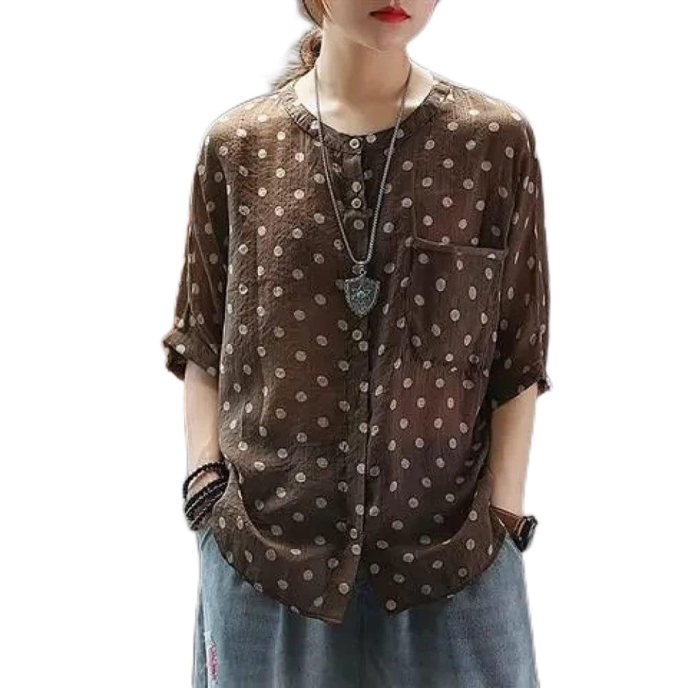 Top Donna Elegante,Camicetta Da Donna Elegante A Pois Camicia Oversize In Cotone E Lino 3 4 Maniche Camicia A Tunica Comfort Boho Button Camicia Con Bottone Sexy Top Camicetta Casual per Ragazze Sig