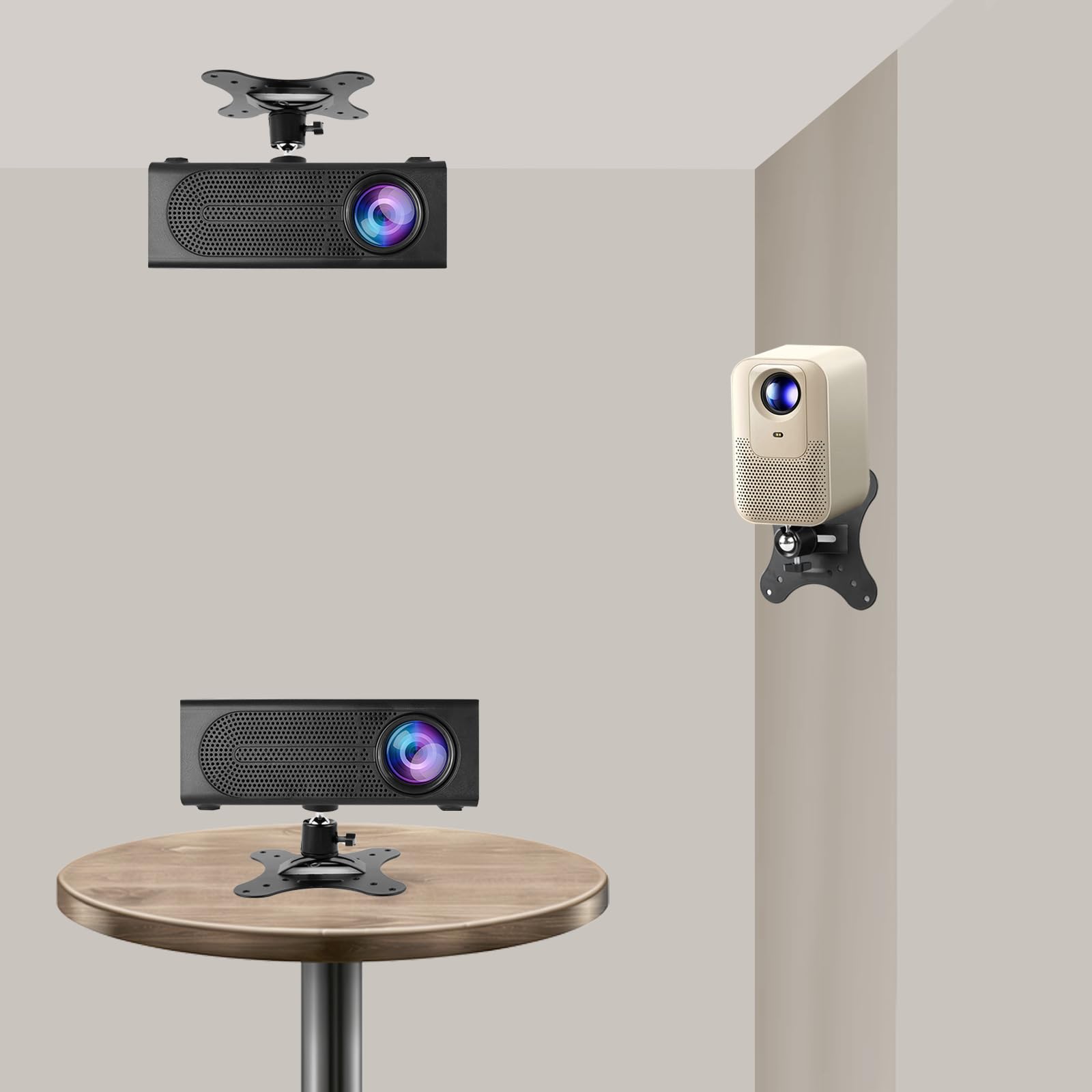 Supporto Proiettore, Supporto Proiettore a Soffitto, Staffa Proiettore Soffitto Regolabile a 360°, Supporti per Videoproiettore Universale Adatto per Home Theater, Sale Da Gioco e Uffici, Metallo, Ner
